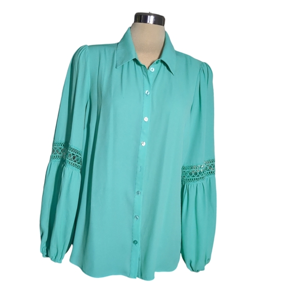 LAURA Luxury Green Long Sleeves Embellished Blouse Size 10 - Picture 9 of 14
